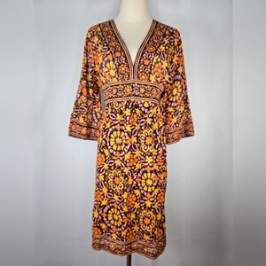 Trina Turk Retro Floral Bell Sleeve Empire Waist Dress Size 4
